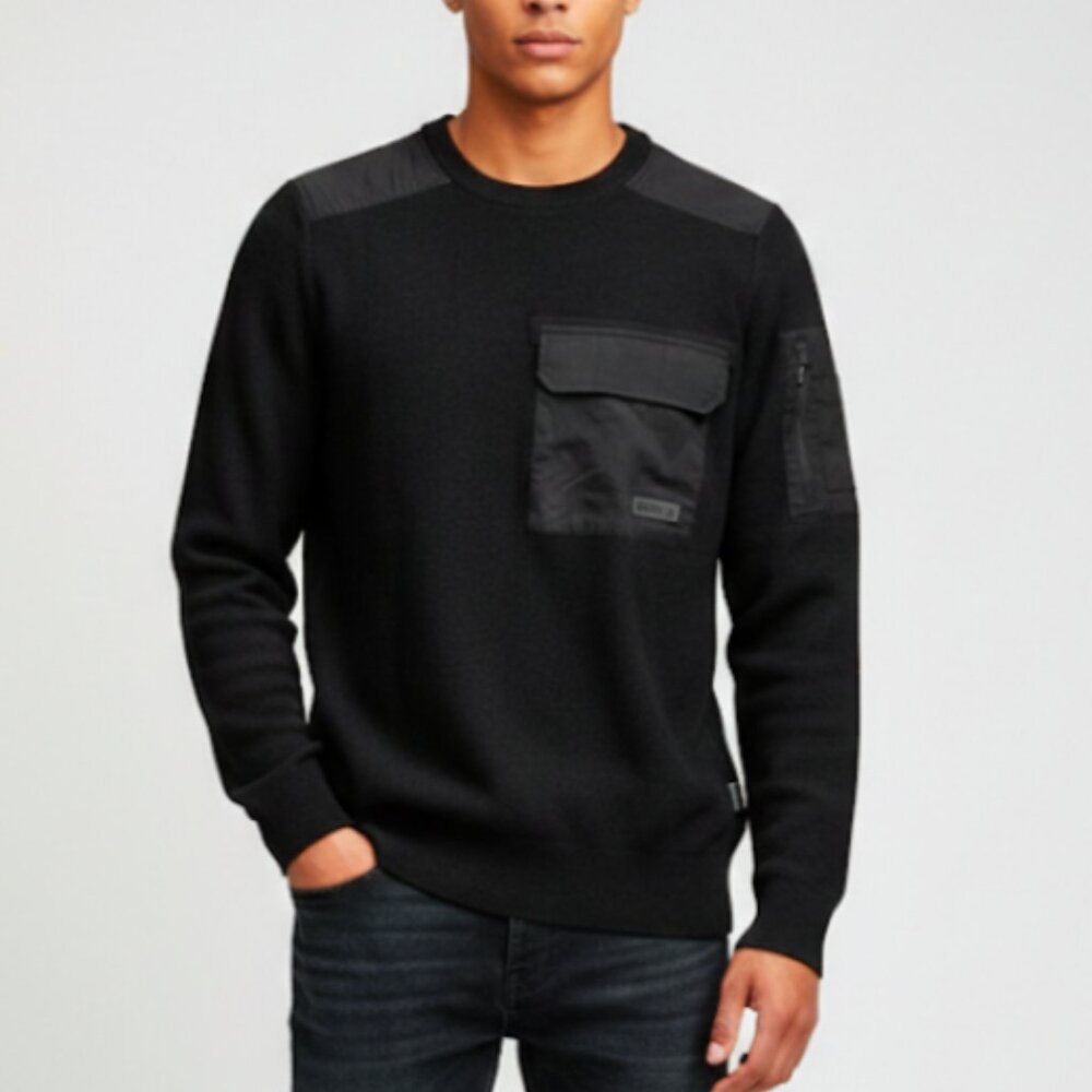 DKNY Cargo Pocket Sweater Men's XS Black Military Inspired